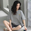 ルームウェア レディース リラックス パジャマ プレゼント コットン 夏 ゆったり 半袖 ショート パンツ コットン ワッフル セットアップ セット