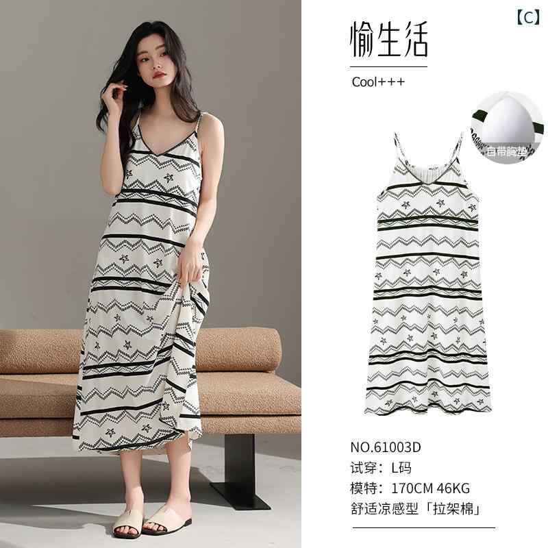 ルームウェア レディース リラックス パジャマ プレゼント 胸パッド 綿 ナイトドレス 夏 涼しい スリング ドレス ロング ドレス 薄手 涼しい 涼しい 凸凹 ポイント 花柄