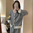 ルームウェア レディース リラックス パジャマ プレゼント シンプル ストライプ 長袖 セット 春秋 家 着 外出 着も 着 可能