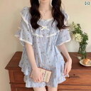 ルームウェア レディース リラックス パジャマ プレゼント 夏 プリンセス 花柄 綿麻 ガーゼ 半袖 薄手 涼しい 涼しい セット