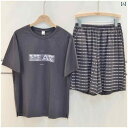 ルームウェア メンズ パジャマ リラックス 夏 ニット コットン レター 半袖 ショート パンツ セット
