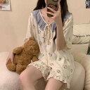 ルームウェア レディース リラックス パジャマ プレゼント 夏 レース 半袖 韓国 コットン 夏 着 可能 ホーム 服 セット