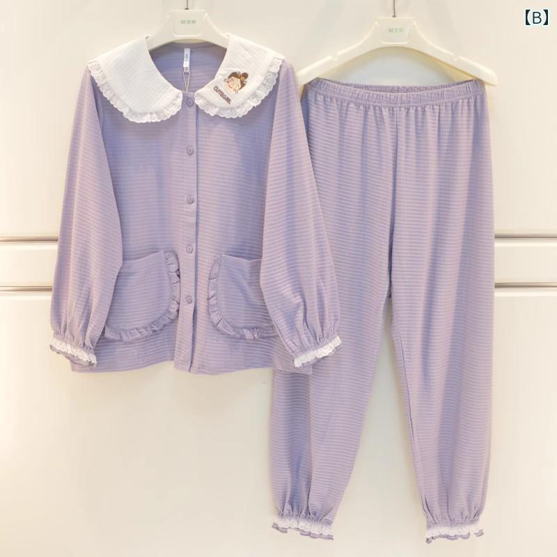 パジャマ レディース ルームウェア かわいい リラックス プレゼント アンジ バン 春秋 長袖 綿 甘くて かわいい 大きめサイズ ホーム 服 セット