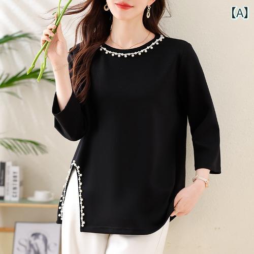トップス レディース おしゃれ かっこいい 個性 美しい セパレート ブラック セーター 早春 大きめサイズ スタイリッシュ ファッション ビーズ