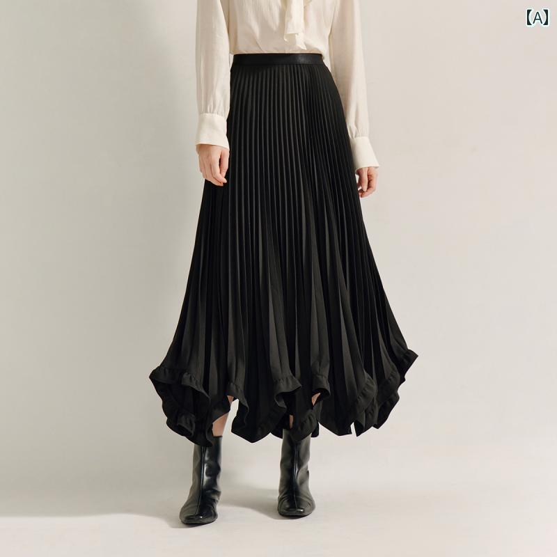 レディース スカート カジュアル おしゃれ ファッション フレンチ プリーツレース 春 aライン スリム ミディアム 丈 アンブレラ