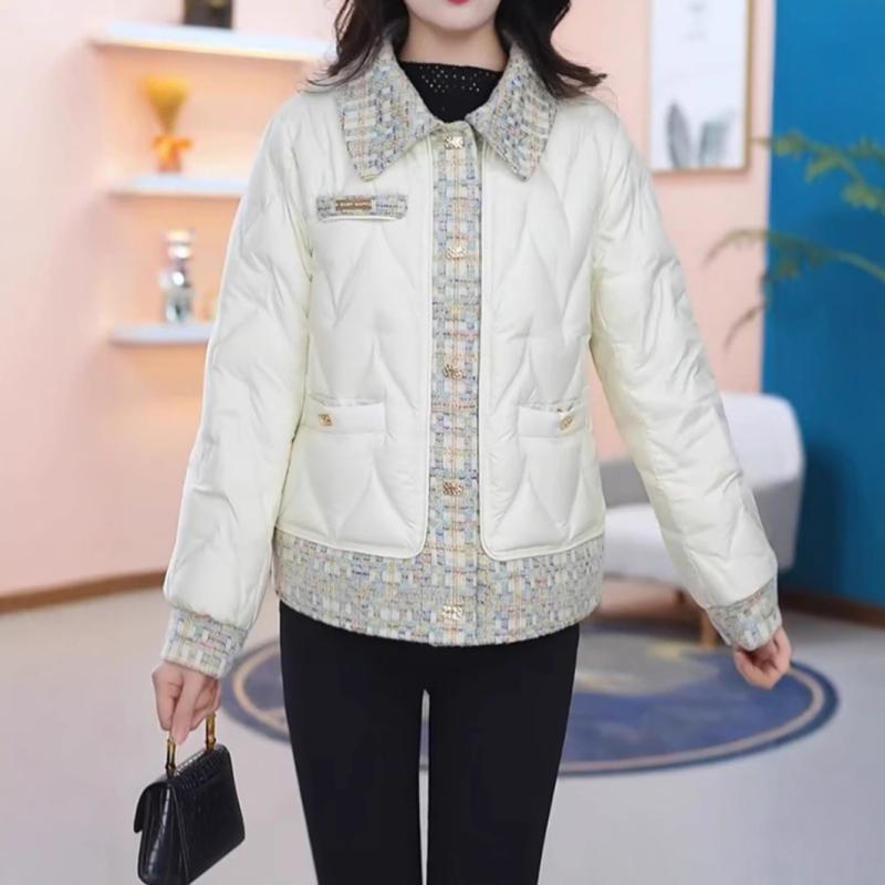 ジャケット レディース 女性用 秋冬 欧風 エレガント デザイン オフホワイト 綿入り 切り替え 厚手 保温 防寒 ロングスリーブ ゆったり ポケット付き カジ...