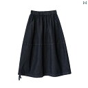 レディース スカート おしゃれ コットン 通気性 快適 快適 ストレッチ ウエスト 2 way 着 ミディアム 丈 裾 ドローストリング フラワー バド ゆったり デニム
