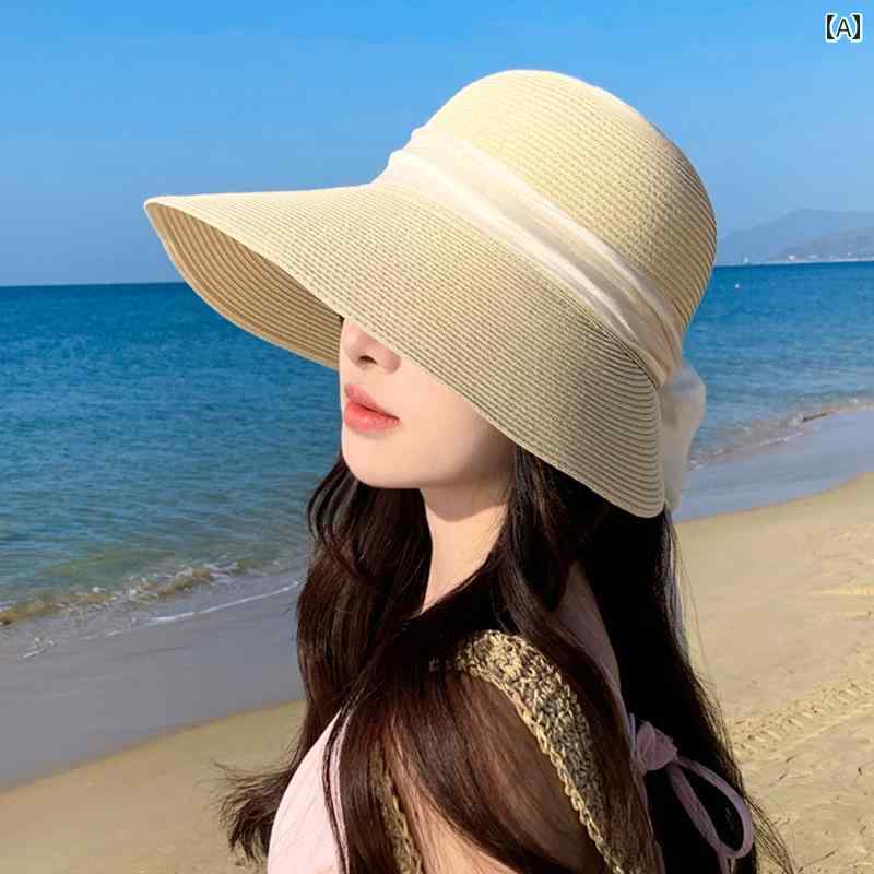 レディース 帽子 おしゃれ カジュアル 普段使い 蝶 結び 麦わら帽子 夏 屋外 紫外線 防止 サンシェード 海辺 ビーチ サンハット(4)