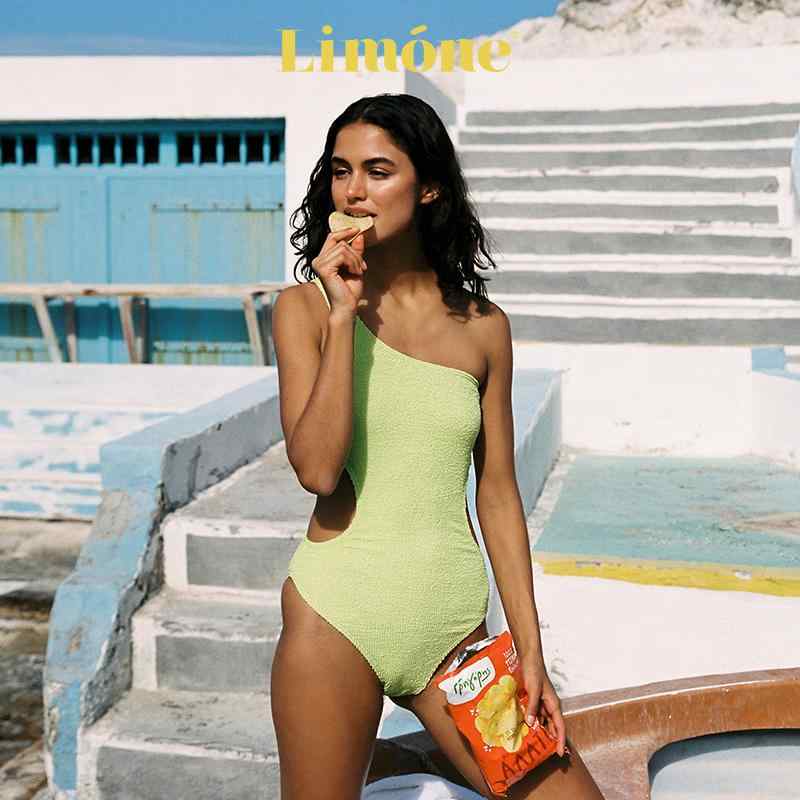 レディース 水着 セクシー ビーチ 豪華感 グリーン ワンピース シングルショルダー 体型カバー