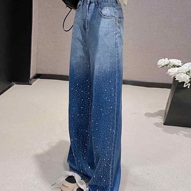 ワイドパンツ レディース デニム ゆったり ストレート ドリル グラデーション