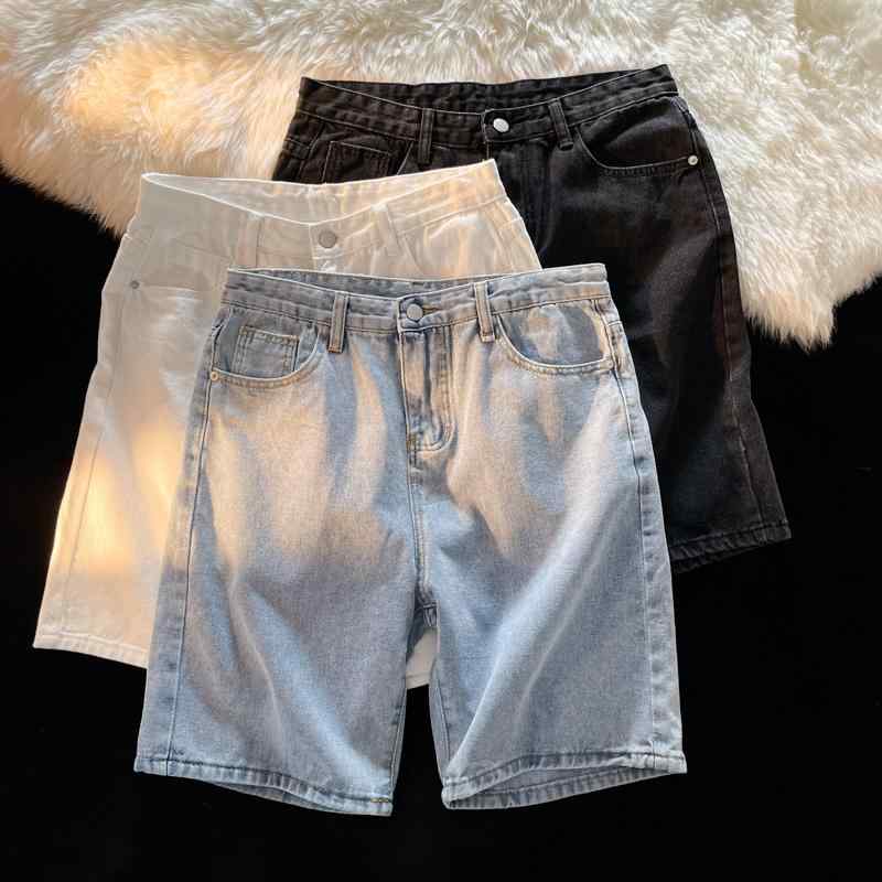 ハーフパンツ メンズ デニム 無地 原宿風 ストリート ゆったり ルーズストレート カジュアル 普段使い ..