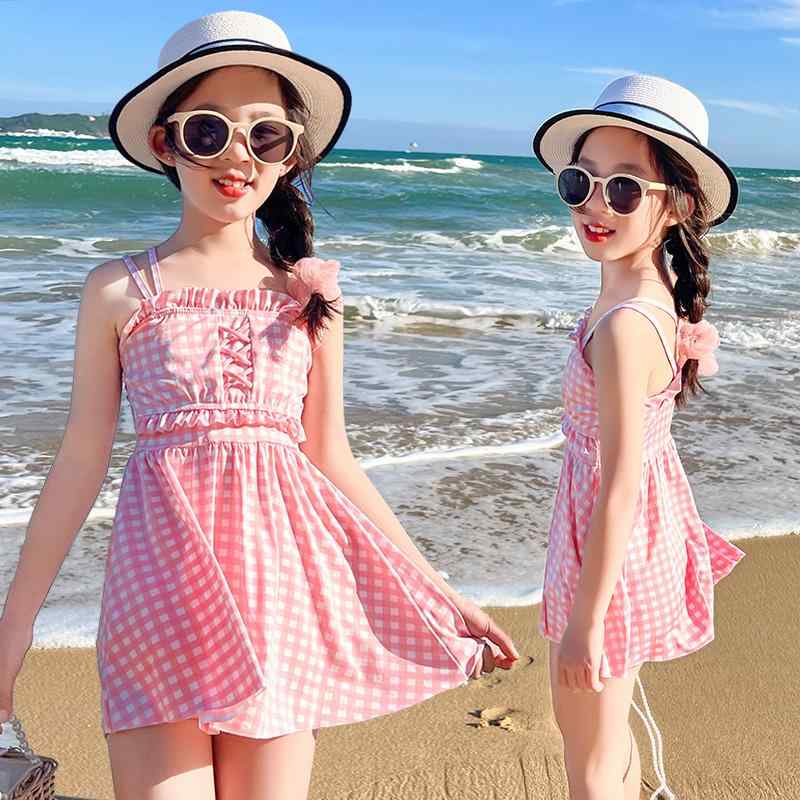 水着 女の子 子供 女児 スカート セパレート 格子柄 かわいい 温泉