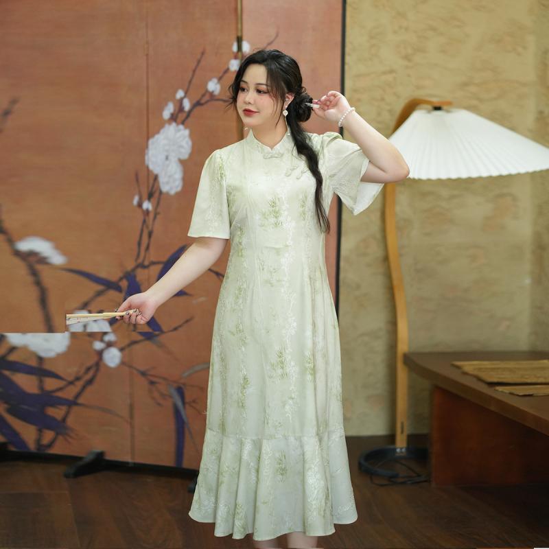 ワンピース レディース 大きいサイズ 着痩せ チャイナドレス風 刺繍(4)