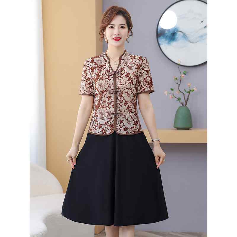 大きいサイズ ワンピース レディース 夏物 中華風 チャイナドレス レトロ 盤扣 ミセス 婦人服 半袖 膝丈