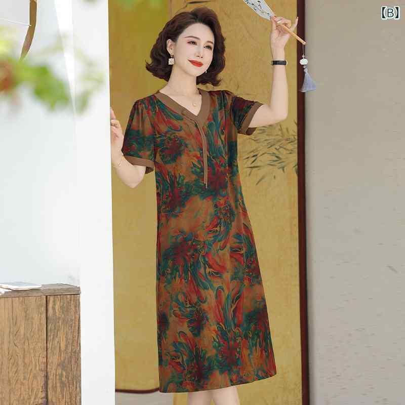 ワンピース 夏服 半袖 チャイナ風 ミセス レディース