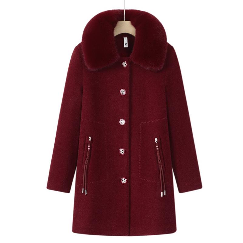 大きいサイズ コート レディース ミセス 冬服 裏起毛 厚手 ウール 丈 綿入り レディース 暖か ファー アウター