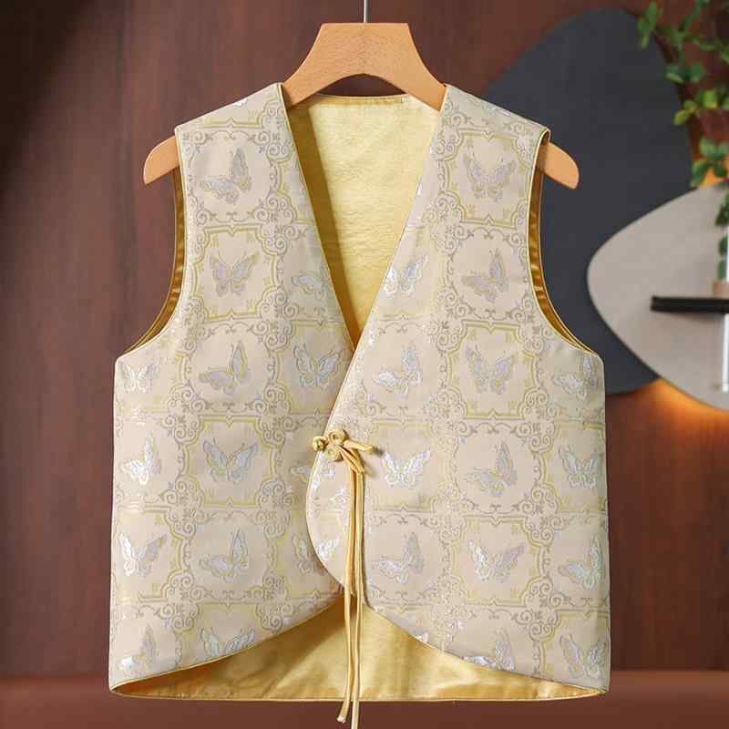 大きいサイズ ベスト レディース 唐装風 織り込み レディース チャイナ風 チョッキ 袖し トップス