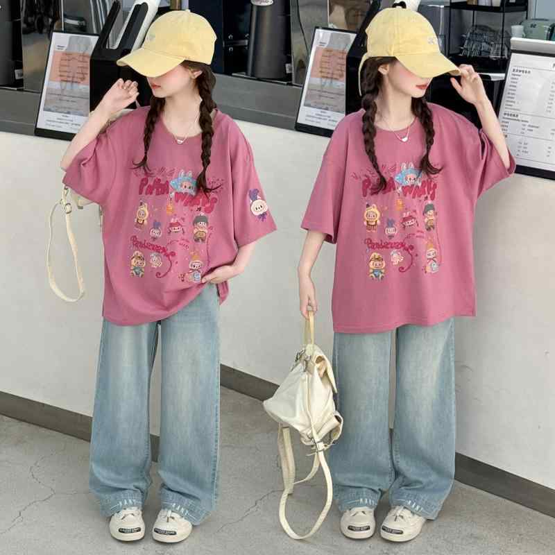 子供半袖Tシャツ デニムパンツ セットアップ 夏 女の子 女の子 Tシャツ ズボン 2点セット 綿