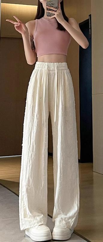 ワイドパンツ レディース 夏 薄手 涼しい 涼しい ドリル 穴あき ウォッシュド加工 ドローストリング ゴ..