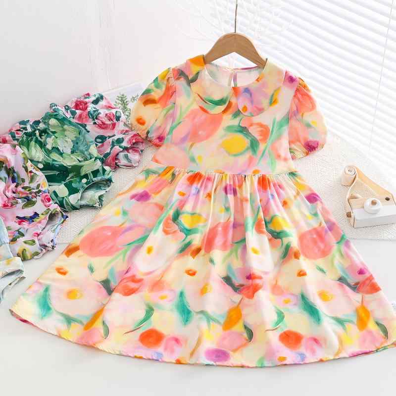 ワンピース キッズ 子供 夏 花柄 パフスリーブ プリンセス