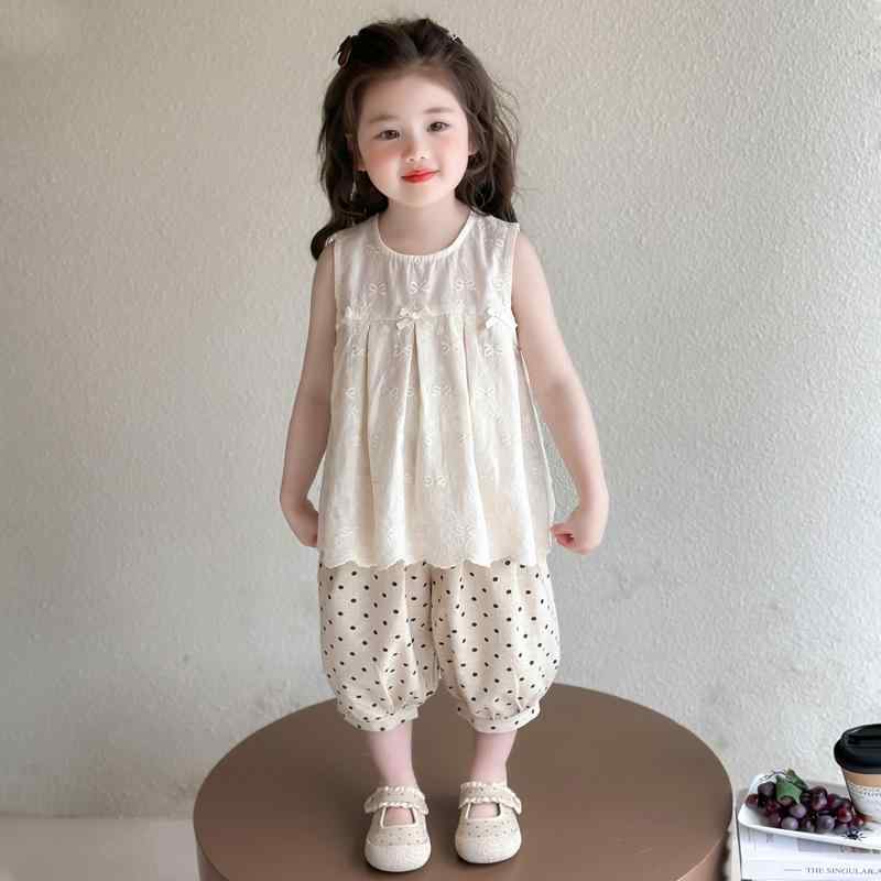 子供服 ドールシャツ セットアップ 夏 女の子 波ドット 2点セット 森ガール