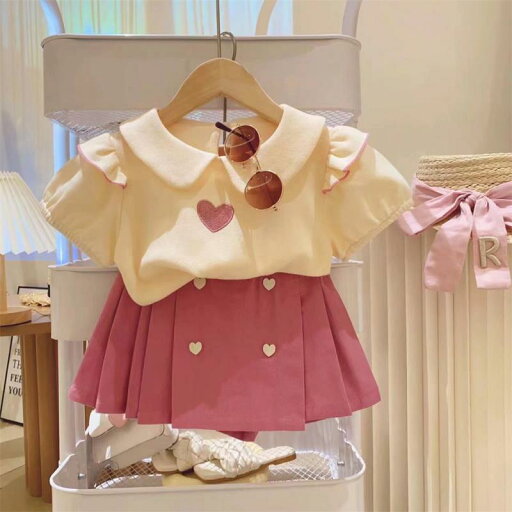 女の子 夏 子供 愛 半袖 トップス スカート小さい 女の子 セットアップ トレンディ 女の子 夏 子供 愛 半袖 トップス スカート小さい 女の子 セットアップ トレンディ