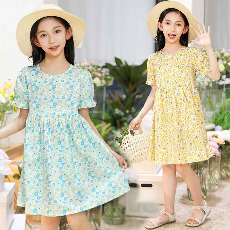 ワンピース 女の子 子供 キッズ 夏 薄手 涼しい 涼しい 綿 半袖 花柄 プリンセス