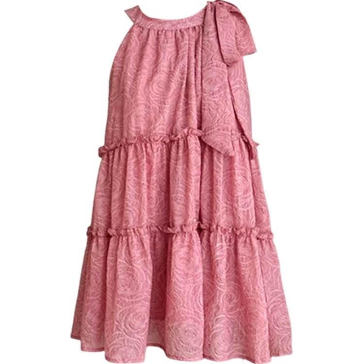 ワンピース レディース 夏 小柄 ノースリーブ ミニ Aライン リボン