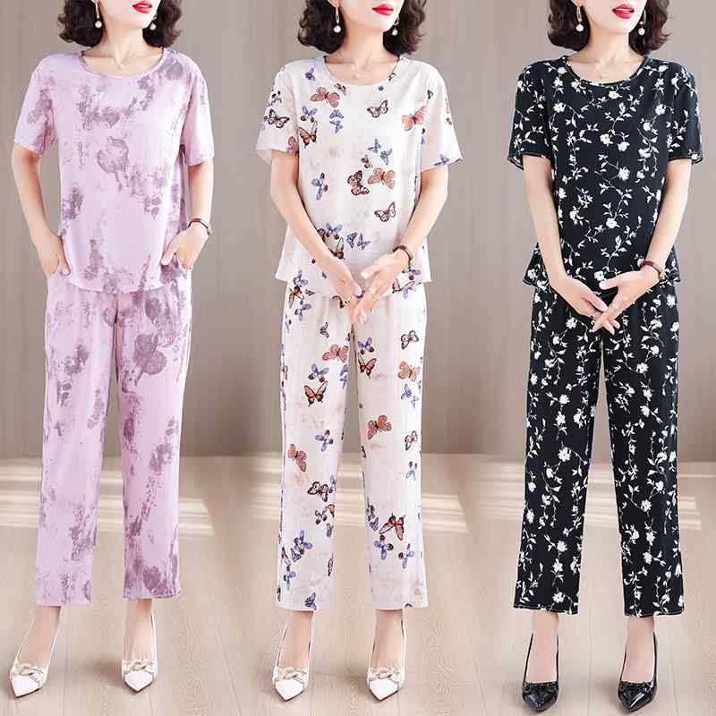 大きいサイズ セットアップ レディース 夏 半袖 花柄 着痩せ トップス ファッション カジュアル ワイドレッグパンツ ゆったり 長ズボン 体型カバー