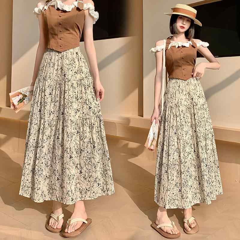 スカート 花柄 ハイウエスト フレアスカート Aライン レディース