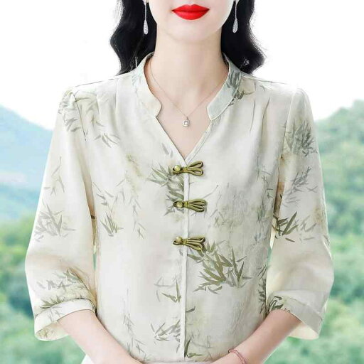 大きいサイズ シャツ レディース 7分袖 小花柄 ブラウス 夏服 婦人服 チャイナ風 レトロ 大きいサイズ シャツ レディース 7分袖 小花柄 ブラウス 夏服 婦人服 チャイナ風 レトロ