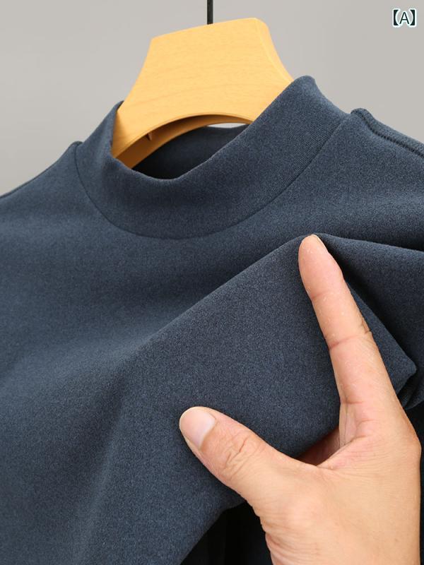 Tシャツ メンズ 秋冬 ハーフ ハイネック 半袖 裏起毛 あったか インナー カットソー トップス