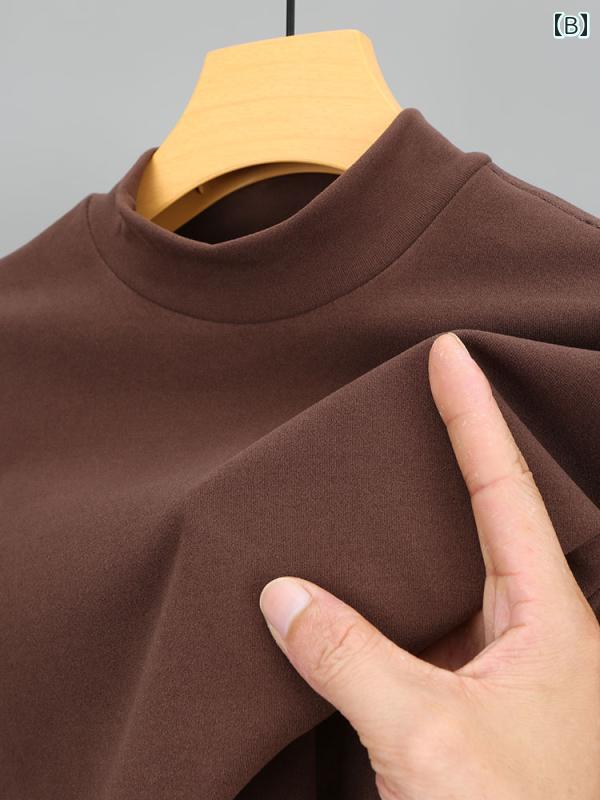 Tシャツ メンズ 秋冬 ハーフ ハイネック 半袖 裏起毛 あったか インナー カットソー トップス