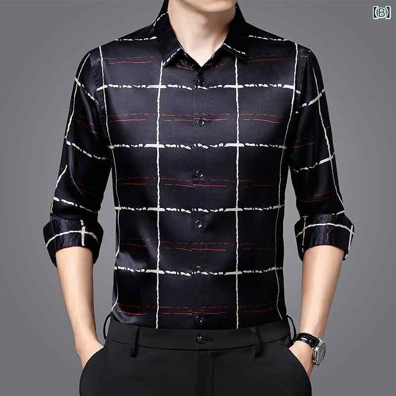 シャツ メンズ 中年男性 春秋 長袖 薄手 ビジネス カジュアル 接触冷感 ゆったり チェック柄 紳士服 普段使い レギュラーカラー 青系