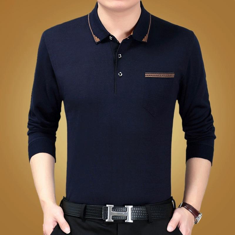 Tシャツ メンズ 長袖 春秋 綿 ポケット ゆったり 無地 ニット パパ 薄手 涼しい