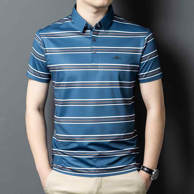大きいサイズ Tシャツ メンズ 夏 ポロシャツ 半袖 ストライプ 襟 トップス 薄手 涼しい シンプル