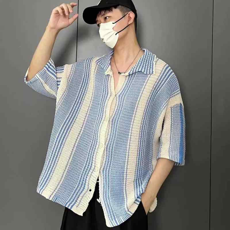 シャツ メンズ 夏 半袖 配 ニット カーディガン トップス おしゃれ ゆったり