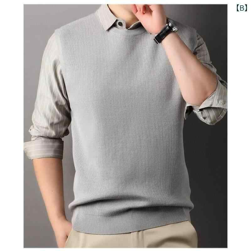 トップス メンズ ミドル世代 フェイクレイヤード 長袖 Tシャツ シャツ襟 インナー カジュアル 普段使い ビジネスカジュアル 春秋 ゆったり ブラック ベージュ