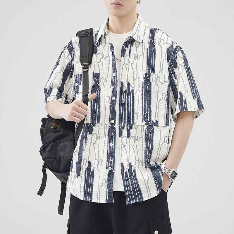 シャツ メンズ 日系 レトロ ハワイアン柄 アロハシャツ サッカー生地 ポリエステル 半袖 ゆったり スクエアカラー 夏 カジュアル リゾート