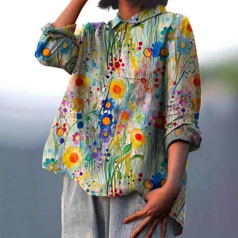 レディース シャツ ブラウス 長袖 ハワイアン風 リゾート 総柄プリント ポリエステル 伸縮性 ゆったり スクエアネック フリルスリーブ マカロンカラー 春夏 カジュアル 通勤 オフィスカジュアル
