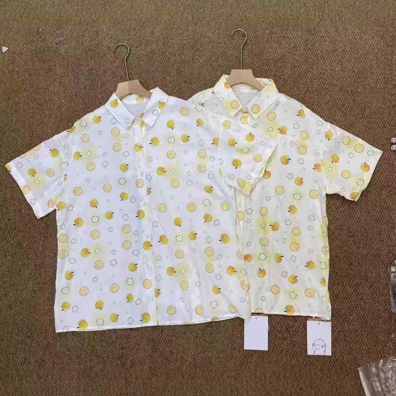 シャツ レディース 夏 半袖 花柄 ハワイアン柄 アメリカンレトロ 個性的 デザイン ゆったり カジュアル コットン ポロ襟 シャーベットカラー 着回し(4)