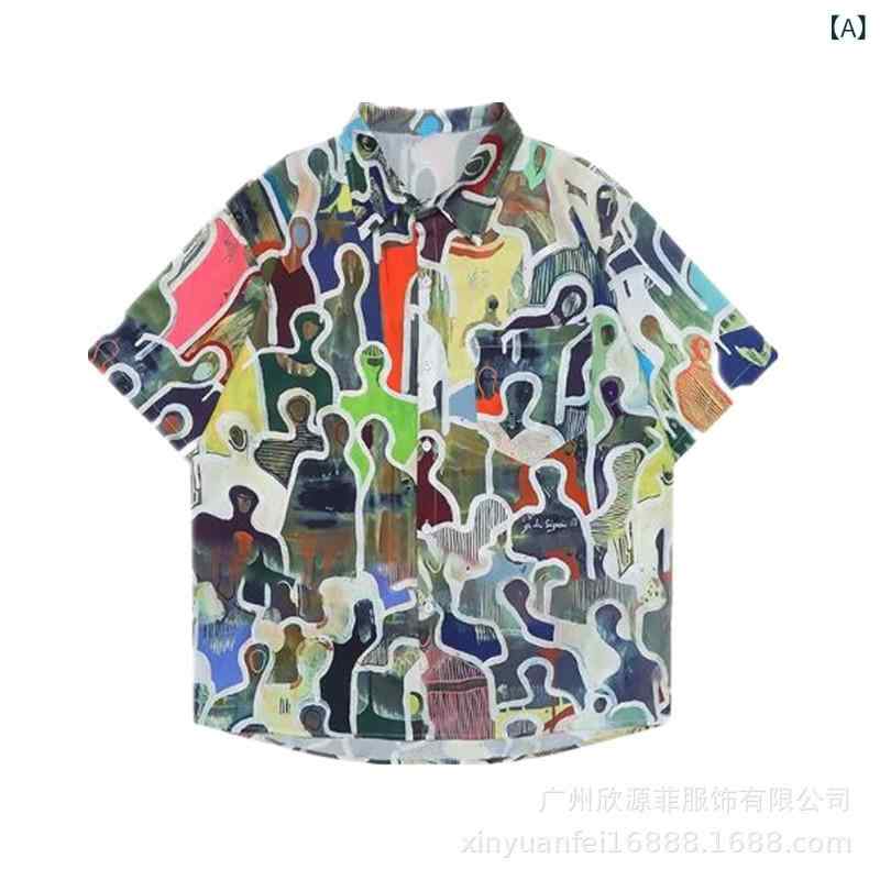 シャツ レディース カジュアル リゾート アロハシャツ 半袖 ゆったり ルーズフィット オープンカラー 総柄 プリント ミドル丈 マカロンカラー ポリエステル 春夏