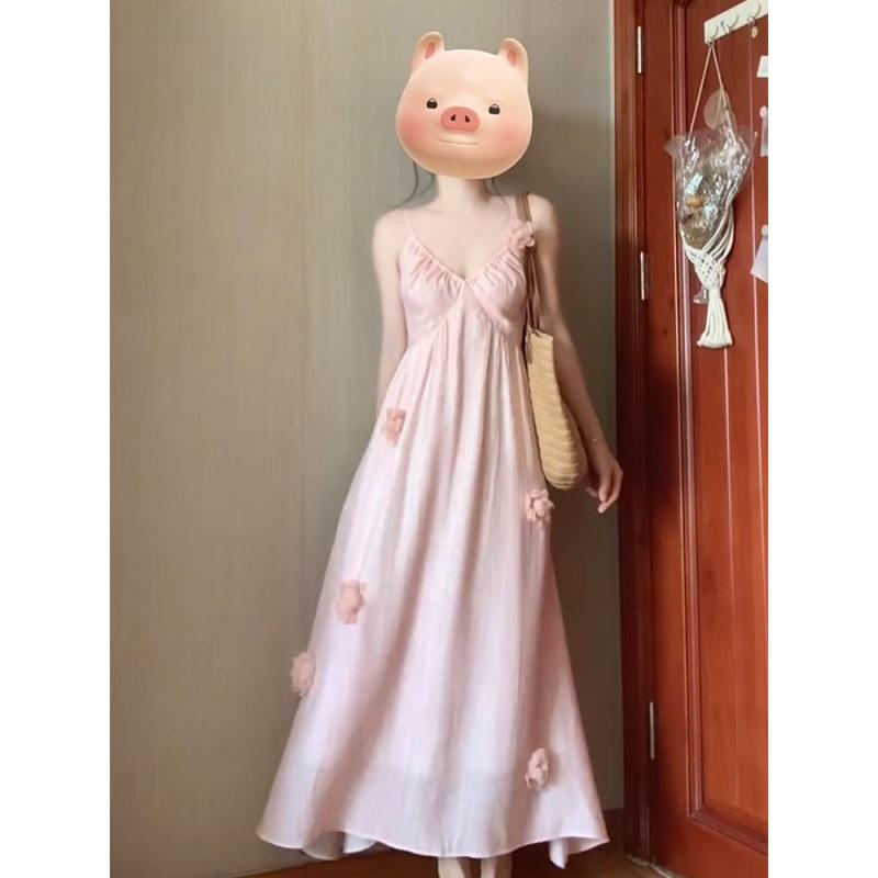 ワンピース レディース 大きいサイズ プラスサイズ Vネック ノースリーブ キャミソール ロング丈 Aライン ピンク 花柄 体型カバー フレンチ 大人可愛い 春夏