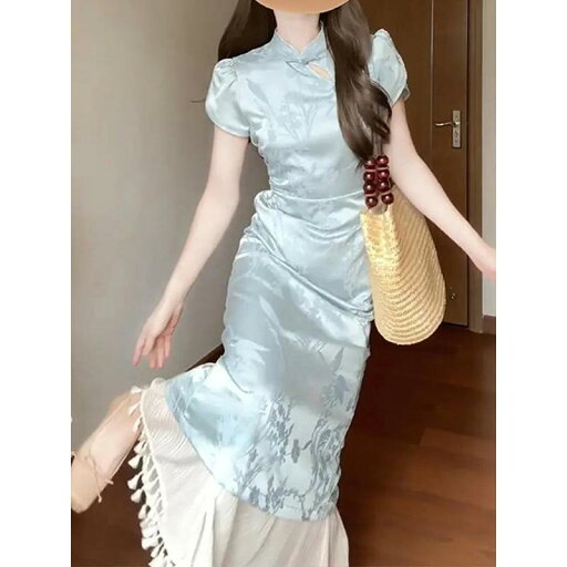ワンピース レディース 中華モダン 改良 チャイナドレス 飾りボタン 大きいサイズ スタンドカラー ジャガード 上品 エレガント ウエストマーク 細見え ミディ丈 ハイウエスト 半袖 ポリエステル 夏 サマー ワンピース レディース 中華モダン 改良 チャイナドレス 飾りボタン 大きいサイズ スタンドカラー ジャガード 上品 エレガント ウエストマーク 細見え ミディ丈 ハイウエスト 半袖 ポリエステル 夏 サマー
