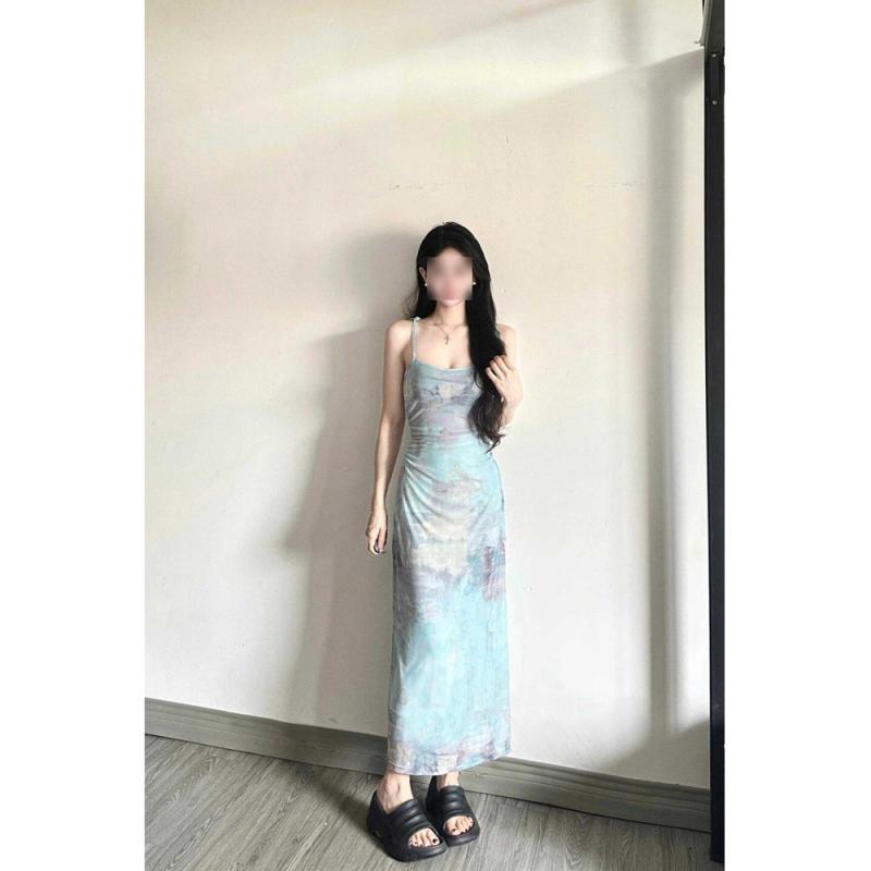 ワンピース レディース バタフライ チュール メッシュ レトロ チャイナ風 キャミソール ノースリーブ ..