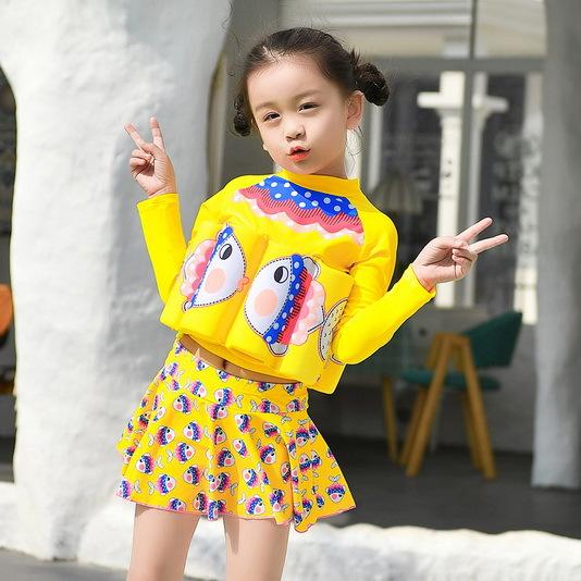 水着 キッズ ベビー 男の子 女の子 浮力機能付き ライフジャケット一体型 ワンピース スイムウェア 高伸縮性 ナイロン プール 海水浴 温泉 リゾート 黄 無地 キャラクター 韓国風 カジュアル