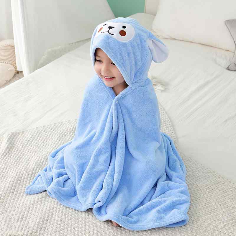 バスローブ ベビー キッズ 子供用 幼児 フード付き ポンチョタイプ ガウン サンゴフリース 吸水 速乾 お風呂上り プール キャラクター アニマル(3)