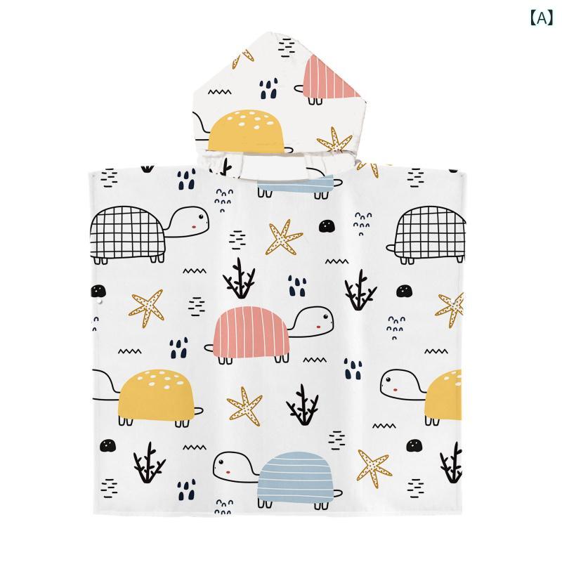 バスタオル キッズ フード付き ポンチョ バスローブ プリント柄 マイクロファイバー 吸水速乾 プール ..