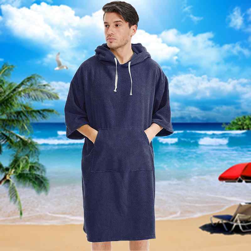 ポンチョ 男女兼用 メンズ レディース フード付き 吸水 速乾 マイクロファイバー ビーチ サーフィン プール 海水浴 お着替え バスローブ 春夏 レッド グレー ブルー ブラック