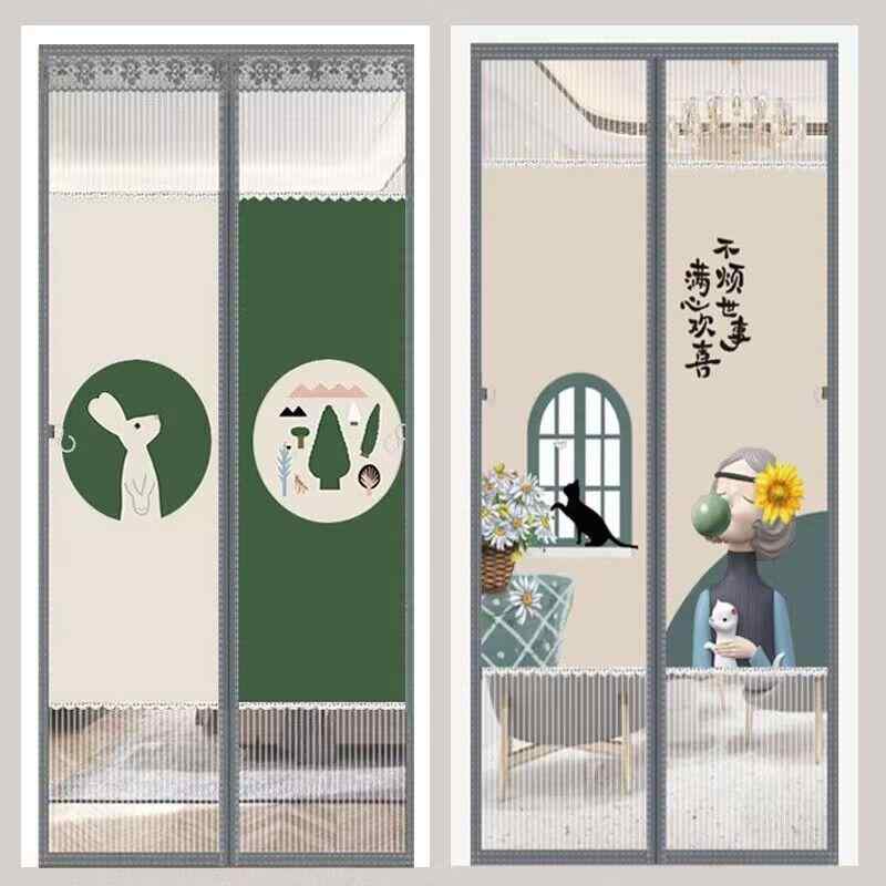 ドアカーテン マグネット式 穴開け不要 工事不要 賃貸対応 虫除け 蚊よけ 目隠し プライバシー保護 通気性 ベロア生地 フランネル 新中式 間仕切り 玄関 リビング 寝室 暖簾 抽象柄 花柄 アニメ柄